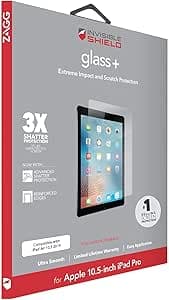ZAGG InvisibleShield Glass+ Screen Protector for iPad Pro 10.5 and iPad Air 3 (3rd Generation, 2019) - Tempered Glass, HD Clarity, Smudge Resistant, Impact and Scratch Protection - Crystal Clear