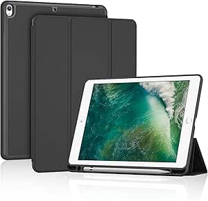 ProCase Smart Case for 10.5” iPad Air 3rd Generation 2019 / iPad Pro 2017, Slim Stand Cover with Pencil Holder Translucent Frosted Back for Air 3 -Dark Black